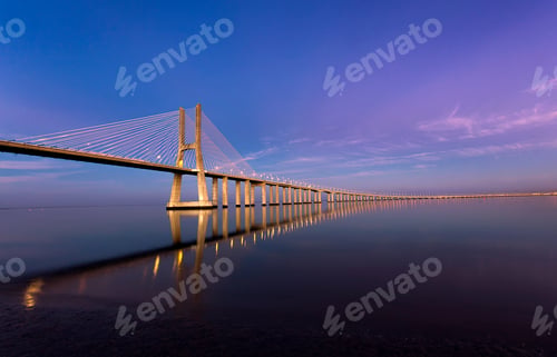 Preview: Vasco da Gama bridge in Lisbon at sunset, Portugal. Europe