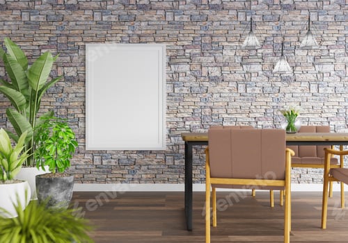 Preview: 3D Mockup photo frame in Modern interior of dining room