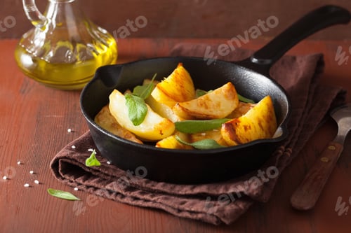 Preview: baked potato wedges in black frying pan