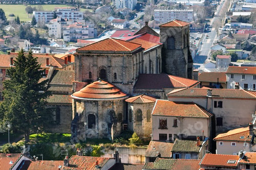 Preview: Aerial view of dense historic center of Thiers town in Puy-de-Dome department
