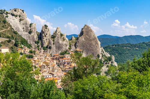 Preview: View of Castelmezzano, a typical village under the peaks of the