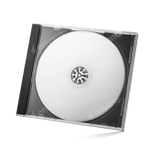 Preview: Closed compact black plastic disc box case CD jewel with blank disk isolated.