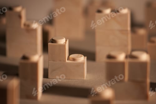 Preview: Selective focus of brown, wooden building blocks