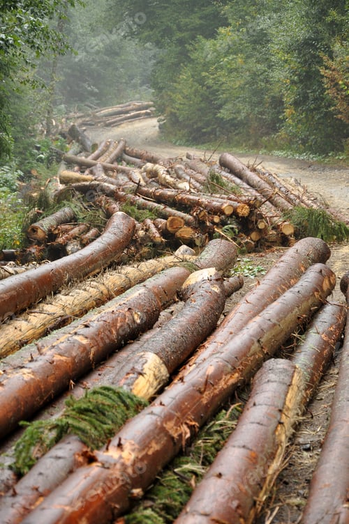 Preview: Log stacks along the forest road