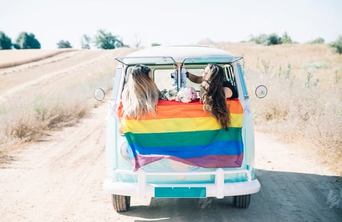 Preview: Two happy lesbian women in the old van
