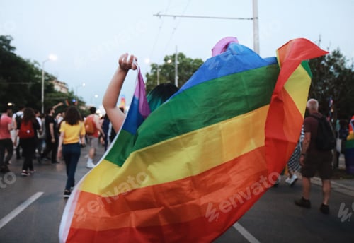 Preview: Crowd Celebrates with Rainbow Flag at Pride Parade