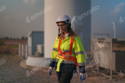 Preview: Sustainable energy industry - Engineers working at alternative renewable wind energy farm