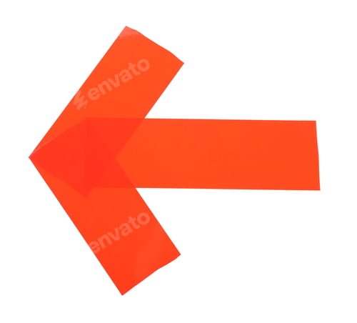 Preview: Arrow made of red adhesive tape on white background, top view