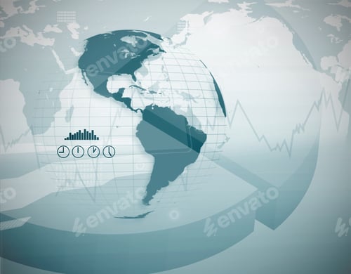 Preview: World Map Interface With Graph And Line In Blue