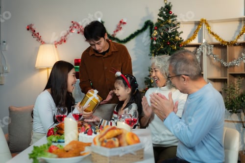 Visualização: Jantar e comemoração de férias em família, juntos no Ano Novo.