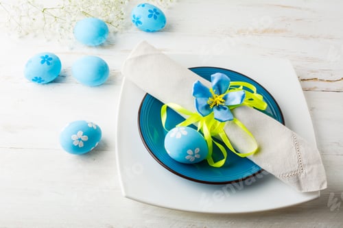 Preview: Blue Easter table place setting