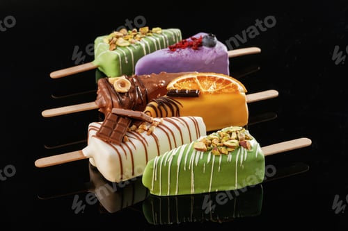 Preview: Colorful, sweet. Tasty cheesecakes on the black background