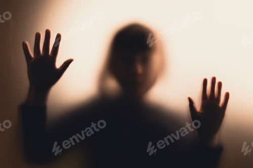 Preview: Shadowy figure, child behind glass - horror background