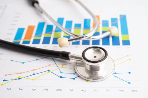 Preview: Stethoscope on spreadsheet and graph paper, Finance, Account, Statistics, Investment, Analytic