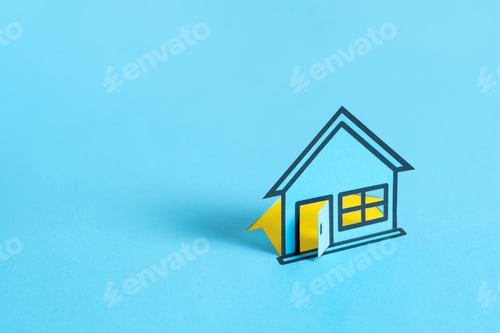Preview: Paper house on blank blue background