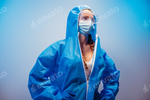 Preview: Virus. Woman In A Medical Antivirus Suit.