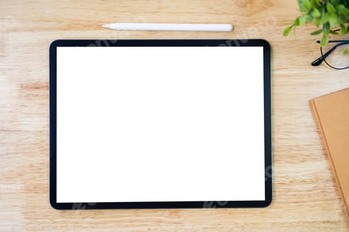 Preview: Digital tablet mockup on office working table.