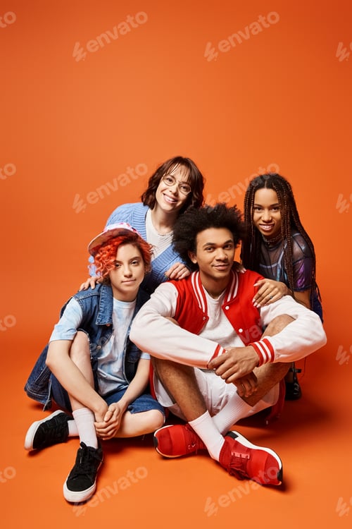 Preview: Vibrant youth: multicultural friends strike a pose