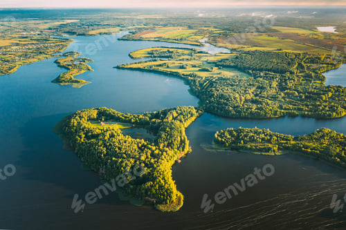 Preview: Lyepyel, Lepel Lake, Beloozerny District, Vitebsk Region. Aerial View Of Island Pension Lode In
