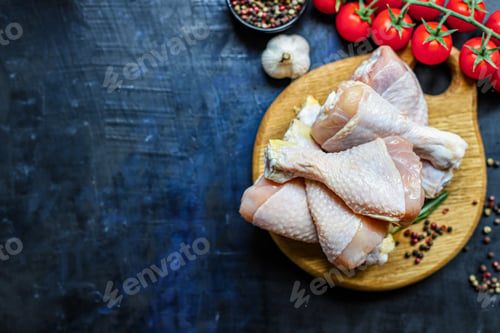 Preview: Fresh Raw Chicken Drumsticks Meat For Cooking On The Table Healthy Meal Snack Top View Copy Space
