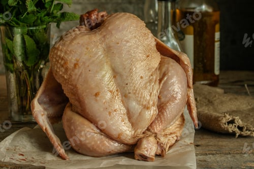 Preview: Chicken. Raw Whole Chicken. Background. . Food Background. Top View
