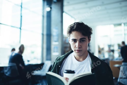 Preview: Focused male reading book while studying
