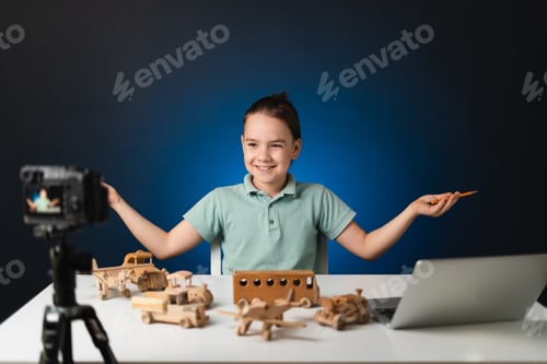 Preview: Young boy video blogger making stream with his followers