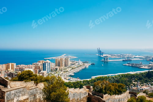 Preview: Cityscape Of Malaga, Spain. Residential Houses And Port