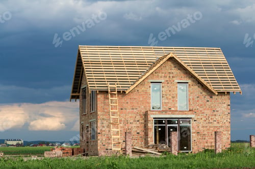 Preview: Two-story residential house with plastic windows, wide door and wooden frame