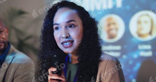 Preview: Conference, speech and keynote speaker with business woman and technology for networking, industry