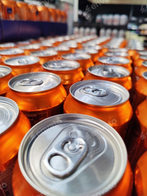 Preview: Vertical shot of metallic cans in the factory