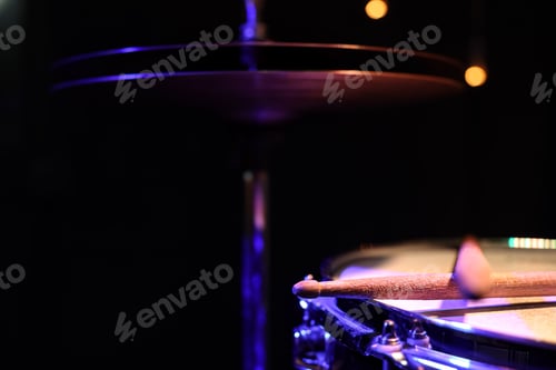 Preview: Drum hi hat in the dark out of focus copy space.
