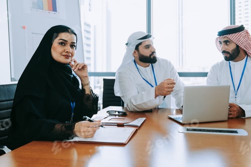 Preview: Arab business team meeting for corporate strategy planning in dubai office