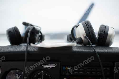 Preview: Cessna cockpit pair of headset on dashboard