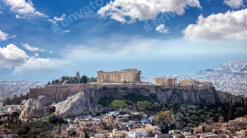 Preview: Athens, Greece. Acropolis and Parthenon temple landmark. Ancient ruins, view from Lycabettus Hill