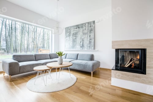 Preview: Living room interior with fireplace