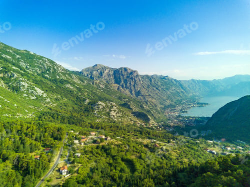 Preview: Bay of Kotor with beaches and hotels and the Adriatic Sea against the backdrop of sunny sky