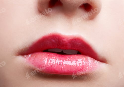 Preview: Close-Up Portrait Of Beautiful Girl'S Lips Zone Make-Up