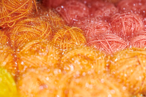 Preview: Colored orange and red yarn balls in knitting shop, macro