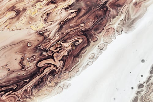 Preview: Fluid Art acrylic paints. Abstract mixing brown, black and white waves. Liquid flows splashes.