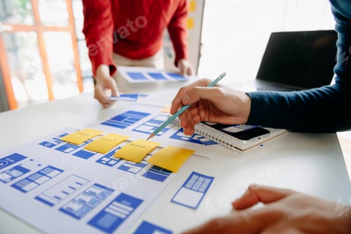 Preview: UX graphic designer planning application process development prototype wireframe for