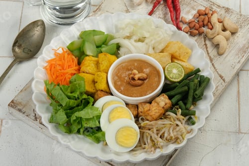 Preview: Gado Gado Indonesian Mix vegetables Salad from Boiled or Steam Vegetable Served with Peanut Sauce.