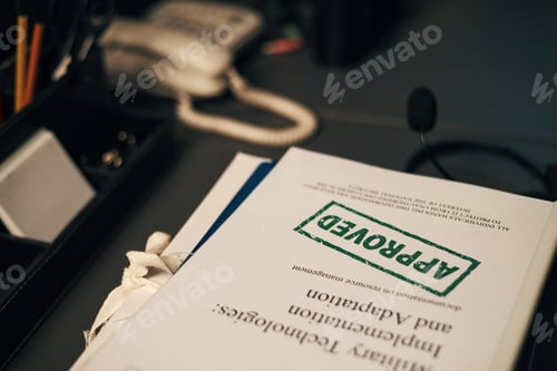 Preview: Approved Document with Notes on Office Desk