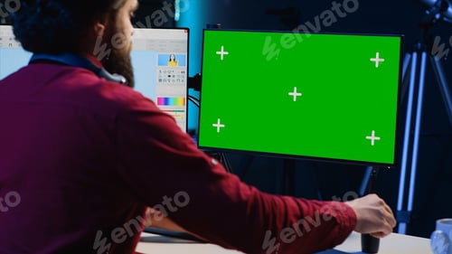 Preview: Photo editor utilizing specialized photographs retouching application on mockup PC