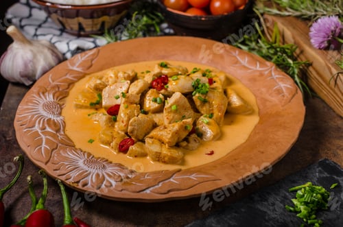 Pollo al curry con hierbas