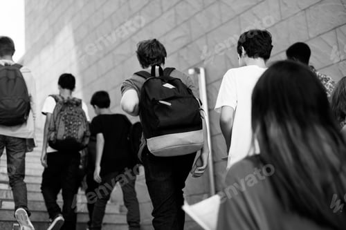 Preview: Students walking up on staircase