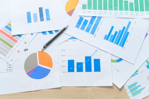 Preview: Top view of Documents with analytics data lying