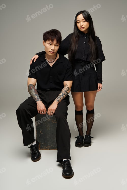 Preview: Stylish couple showcases modern romance with allure and fashion in an artistic studio setting
