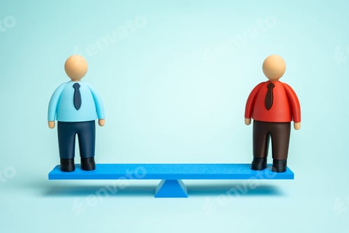 Preview: Two workers on a scale. Sales competition. Candidate selection. Business rivalry