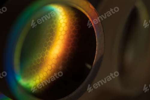 Preview: close up of old glass lens with hexagon pattern